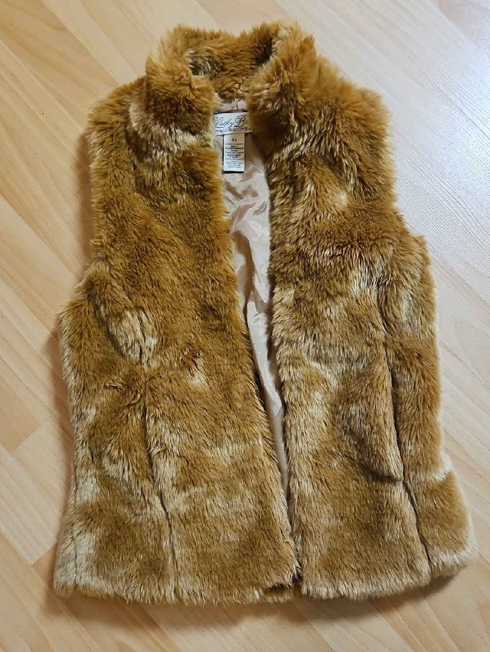 Vintage Lucky Brand Caramel Colored Faux Fur Vest